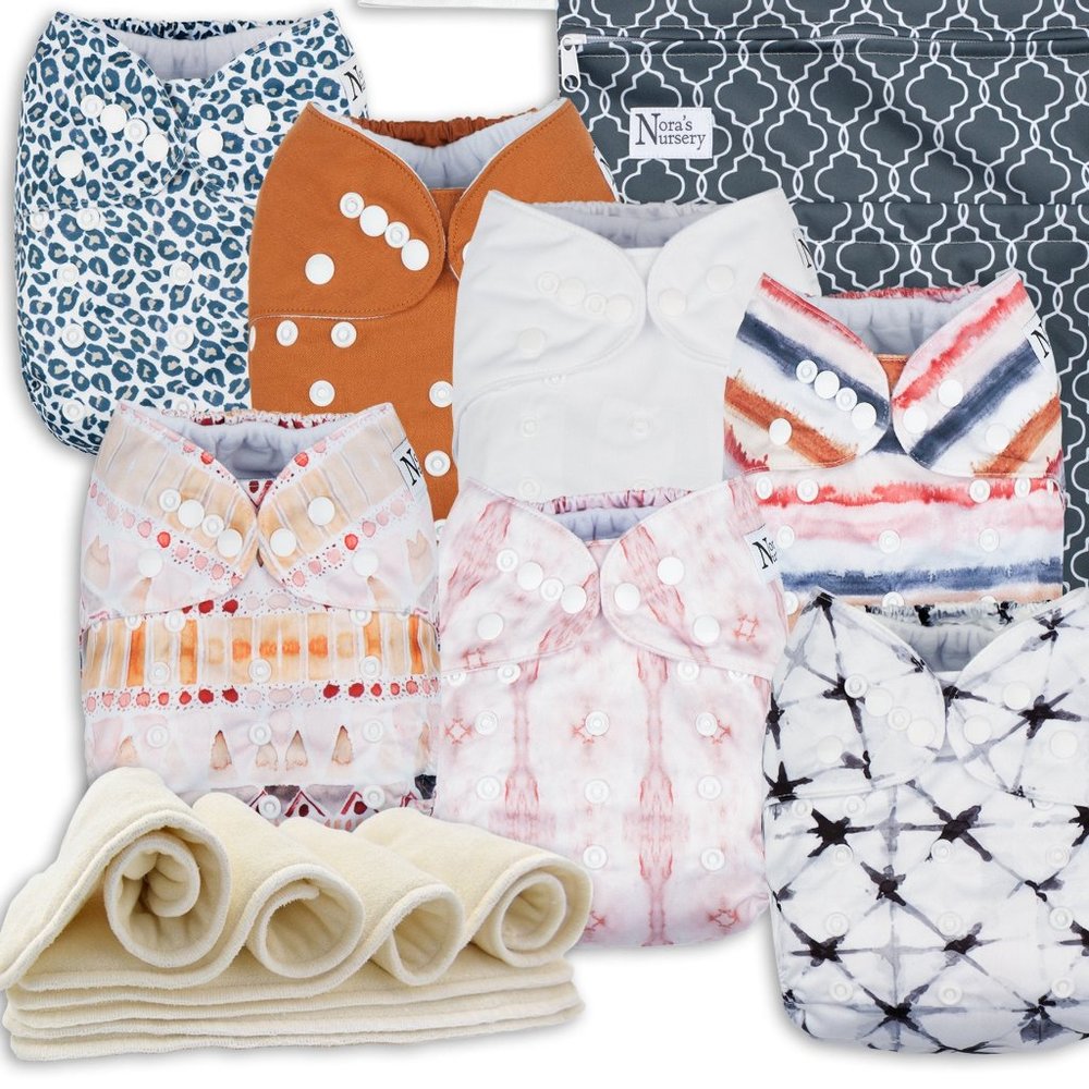 LOT OF 7 *UNWORN* Reusable Cloth Diapers - Nora's Nursery - "Jungle Cat"